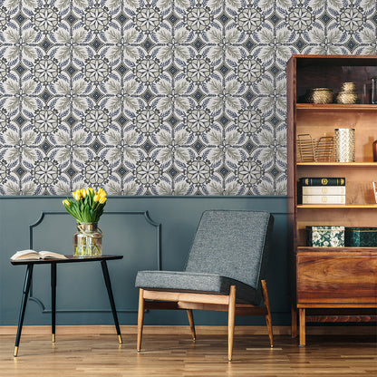 VEER DECOR Morocco Blue Wallpaper Medallion Traditional, Mediterranean Blue  Wallpaper - 8421-ANT-AE3