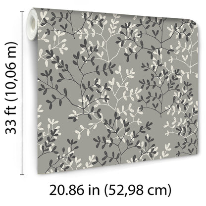 VEER DECOR Antibes Branches Gray Wallpaper Nature Traditional, Transitional Gray  Wallpaper - 8421-ANT-AF3