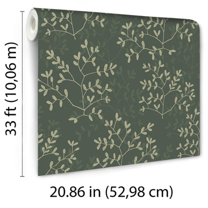 VEER DECOR Antibes Branches Green Wallpaper Nature Traditional, Transitional Green  Wallpaper - 8421-ANT-AF4