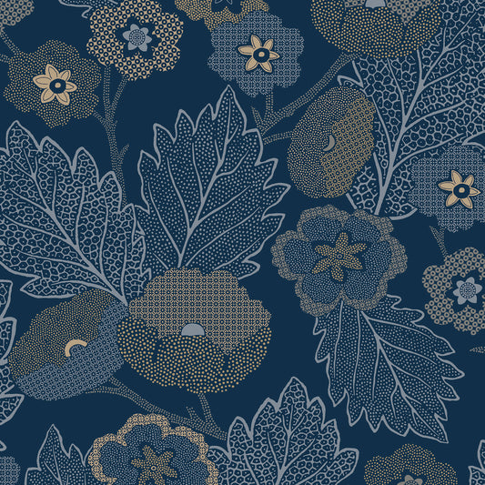 VEER DECOR Antibes Flora Navy Wallpaper Floral Traditional, Transitional Navy  Wallpaper - 8421-ANT-AH4