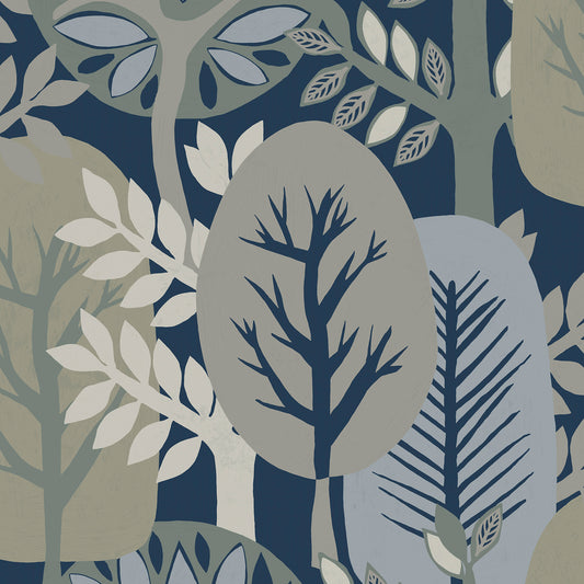VEER DECOR Antibes Nature Forest Navy Wallpaper Nature Transitional, Contemporary Navy  Wallpaper - 8421-ANT-AI5