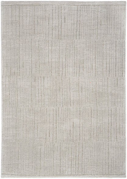 Cream beige rectangular flat-weave rug with a subtle linear grid pattern for neutral, modern decor.