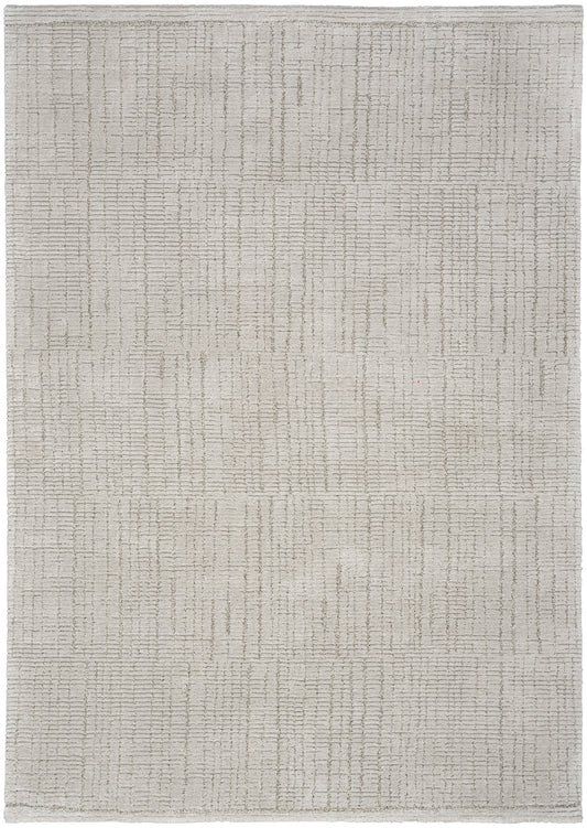 Cream beige rectangular flat-weave rug with a subtle linear grid pattern for neutral, modern decor.