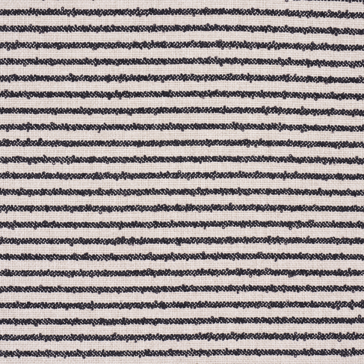 Beige woven jute with thin navy horizontal stripes; indoor/outdoor striped textile.