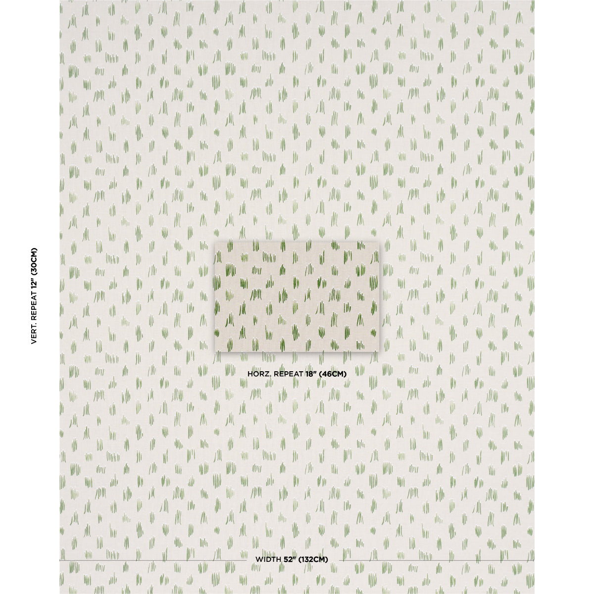Cream woven panel with a slim green leaf border at the bottom; width 52 inches (132 cm).