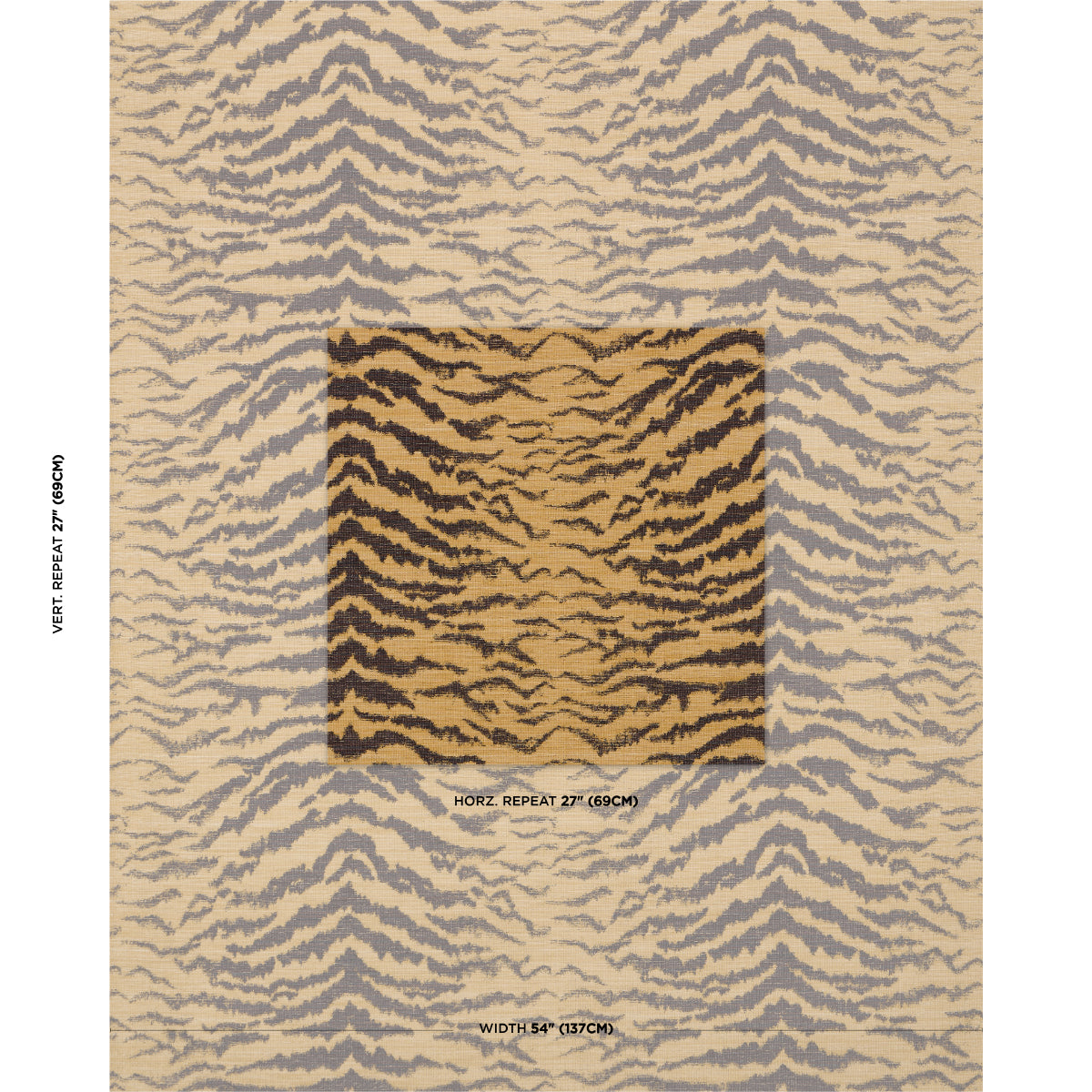 Beige tiger-print rug with a darker brown square center patch; animal-pattern decor for living space.