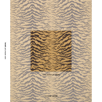 Beige tiger-print rug with a darker brown square center patch; animal-pattern decor for living space.