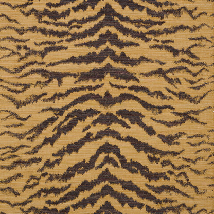 Tan-gold and dark brown tiger-stripe pattern on a woven rug.