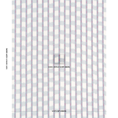 Blue and white striped fabric with thin red pinstripes, vertical repeat pattern; shirting-weight cotton.