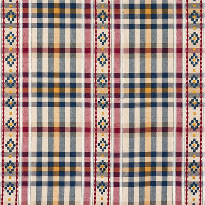 SCHUMACHER  ASHBURY HUTTON HAND WOVEN CHECK WOVEN WOVEN ROUGE , NAVY   - 84730