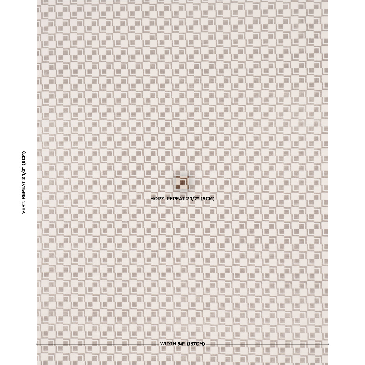 Beige and off-white checkerboard wallpaper pattern with repeating tiles; width 54 inches (137 cm).