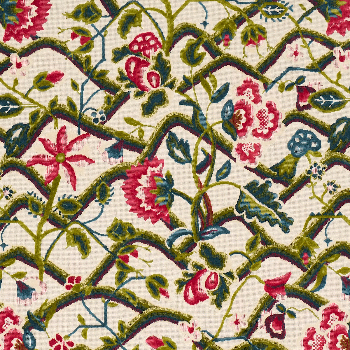 SCHUMACHER  CUT & PATTERNED VELVETS JACOBEAN GARDEN VELVET WOVEN WOVEN MULBERRY , LEAF   - 84820