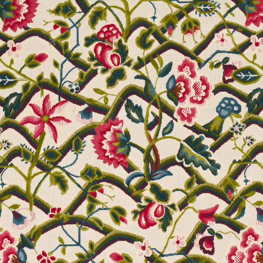 SCHUMACHER  CUT & PATTERNED VELVETS JACOBEAN GARDEN VELVET WOVEN WOVEN MULBERRY , LEAF   - 84820