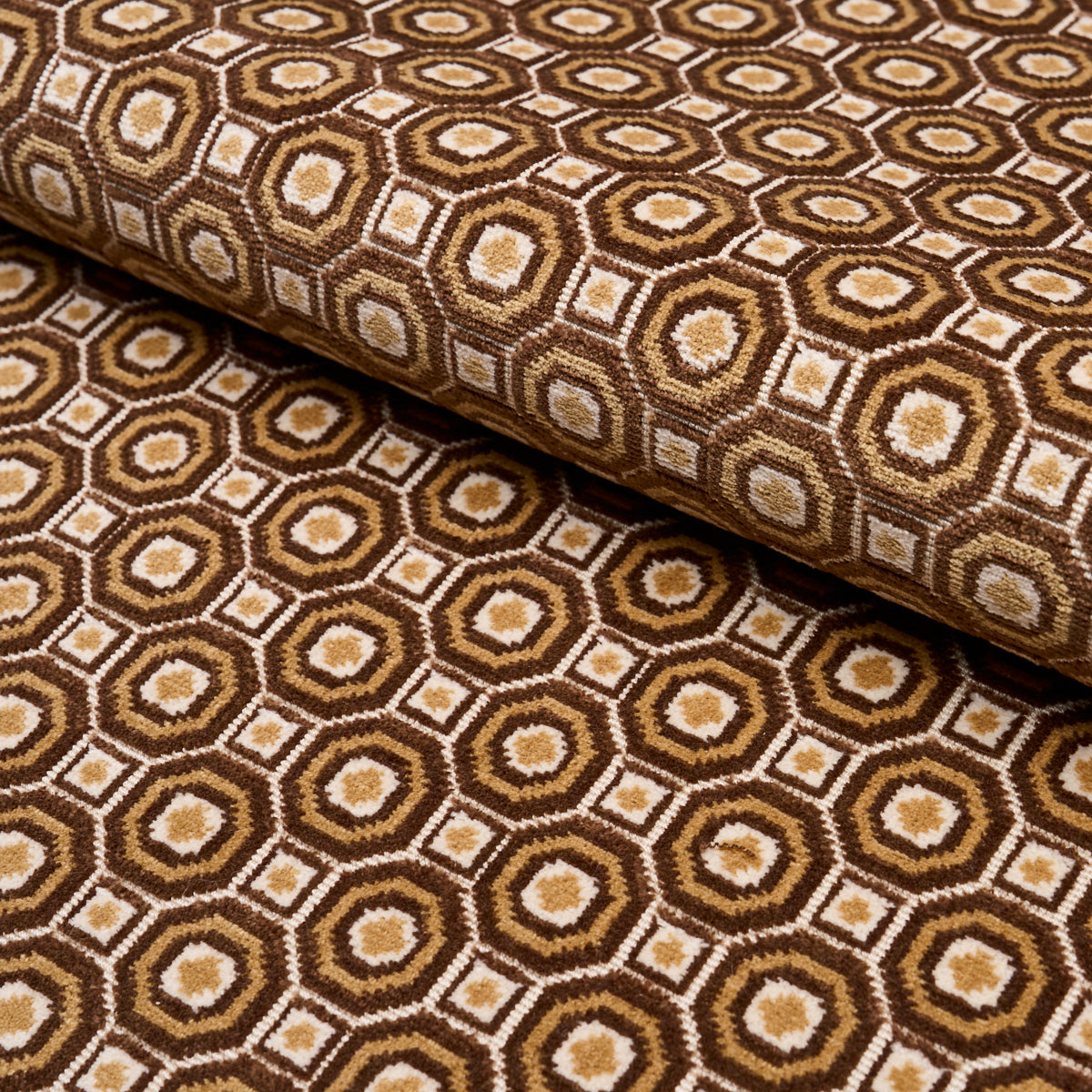 Bisque cut velvet woven fabric swatch.