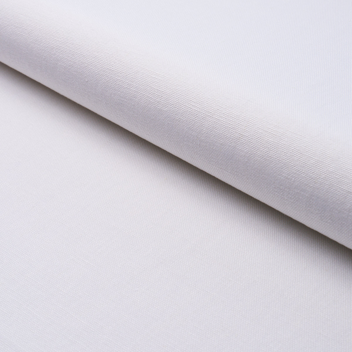White cotton jersey fabric, smooth knit texture with a rolled edge, ideal for T-shirts or apparel.