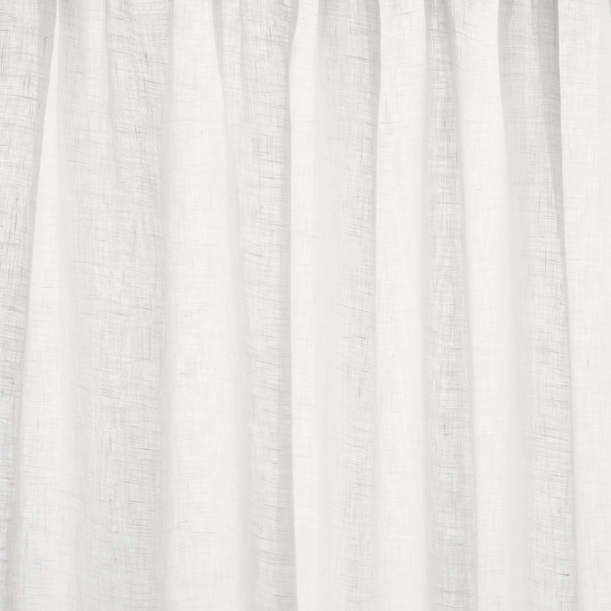 White linen curtain panel with soft vertical folds and textured fabric.