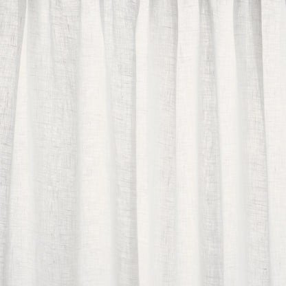 White linen curtain panel with soft vertical folds and textured fabric.