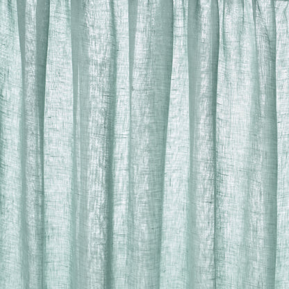 Mint green sheer curtain with soft vertical folds and linen-like texture.