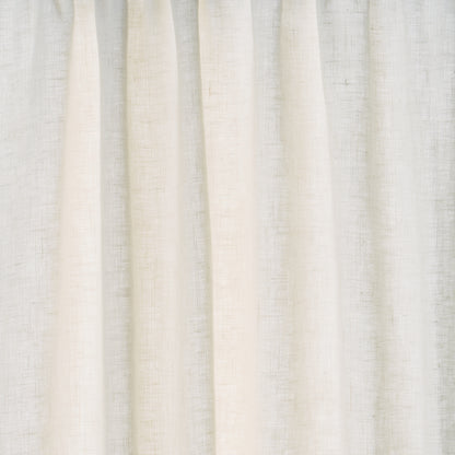 Cream linen-looking curtain panel with soft vertical folds for airy window decor.
