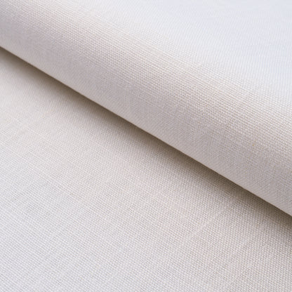 Beige linen fabric roll with visible weave and soft texture, neutral upholstery textile.