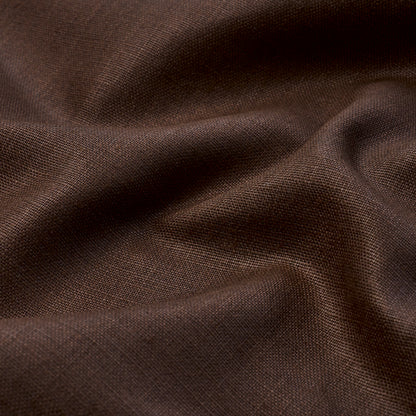 Dark brown linen-like fabric with fine weave and soft folds, versatile drapery or apparel material.