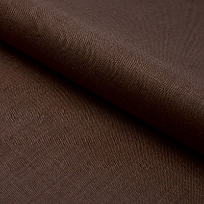 Dark brown woven fabric with a rolled edge, visible texture, suitable for apparel or upholstery.