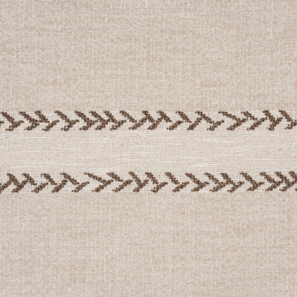 Beige textured fabric with two parallel brown decorative zigzag stitches running across.