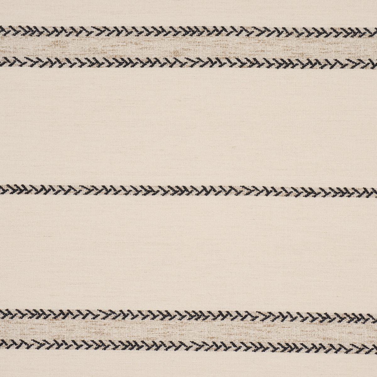 Cream woven textile with three parallel black chain-stitch stripes across.