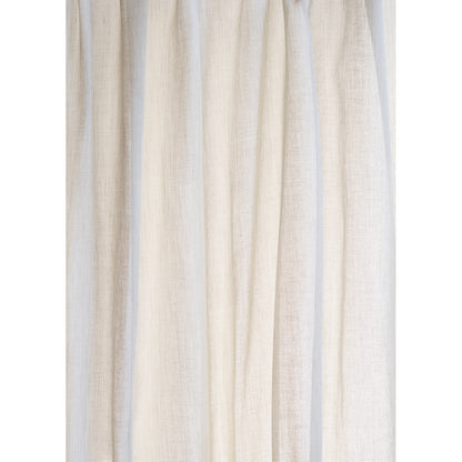 Ivory linen curtain panel with soft vertical pleats and natural textured fabric.