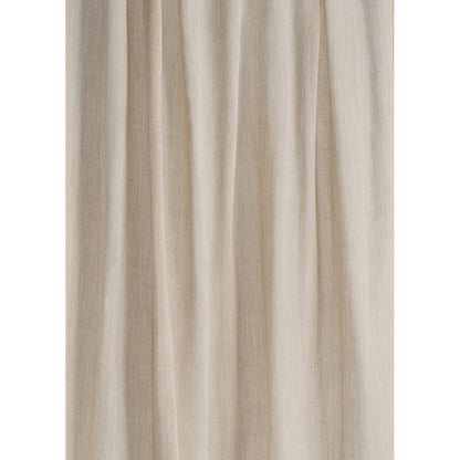 Beige linen curtain with soft vertical folds and natural texture.