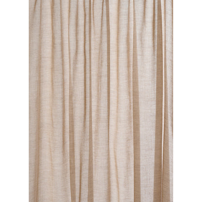 Beige linen curtain with soft vertical folds, lightweight and airy, ideal for living room or bedroom.