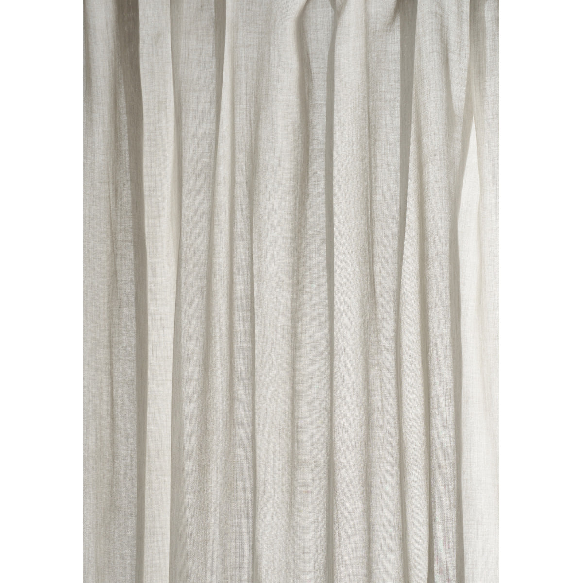 Cream linen curtain panel with soft vertical pleats and natural woven texture, full-length.
