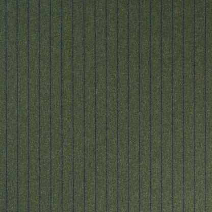 Olive green fabric with thin dark vertical pinstripes and a soft wool-like texture.