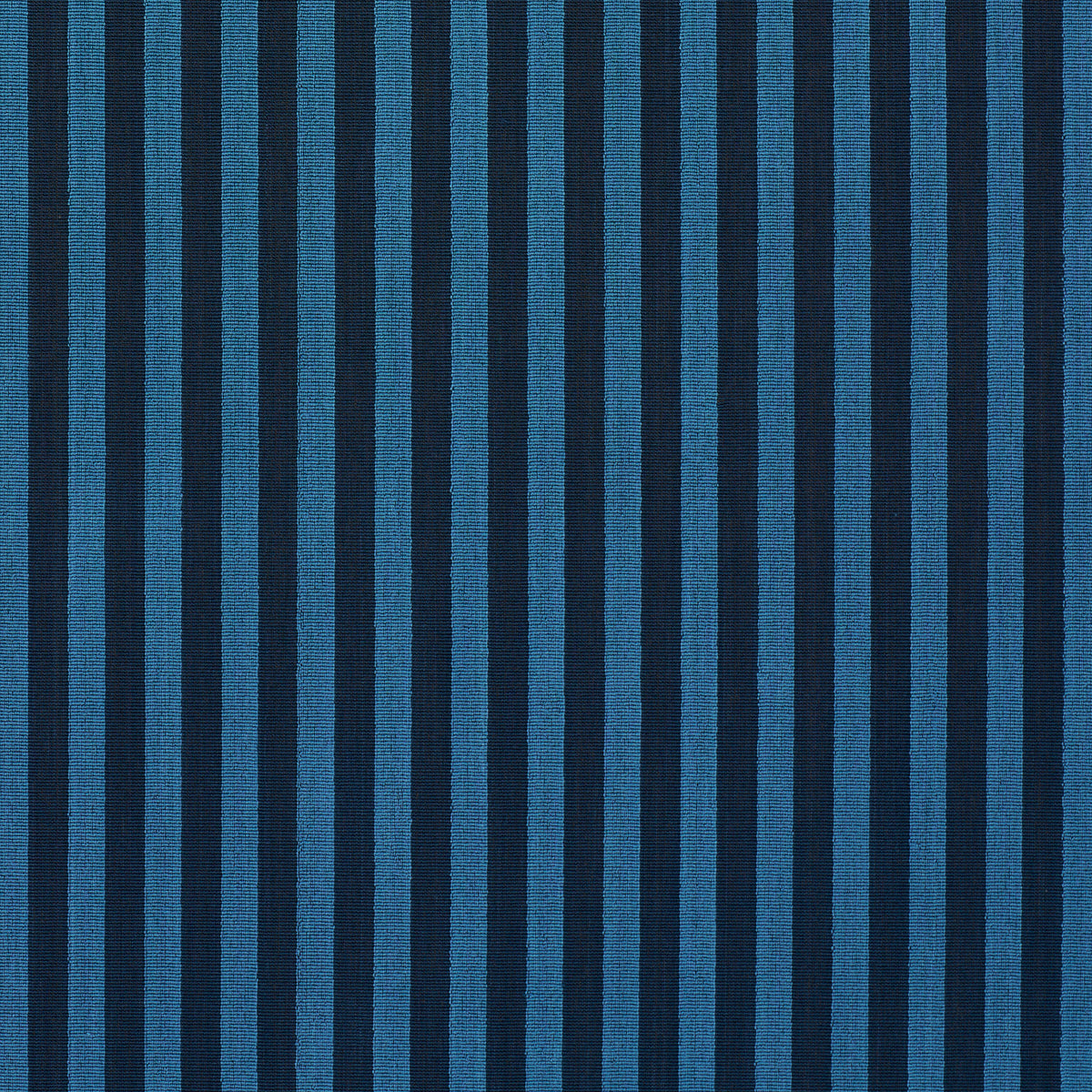 Blue striped woven fabric with bold vertical navy stripes, versatile textile for upholstery or clothing.