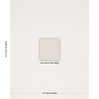 Cream textured wallpaper swatch with subtle waves, centered beige square tile, vertical/horizontal repeat notes, width line.