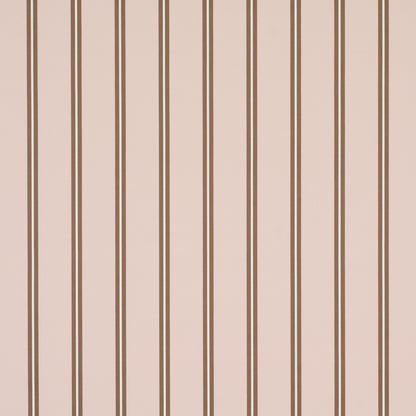 Beige wallpaper with tall vertical double brown stripes in a retro striped pattern.