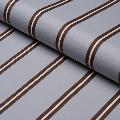Sky blue striped woven fabric, rolled textile suitable for shirts or upholstery.