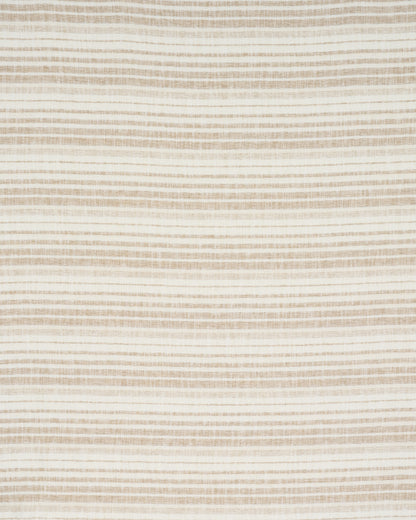 Beige striped linen-like fabric with cream background and light tan horizontal bands; neutral home decor textile.