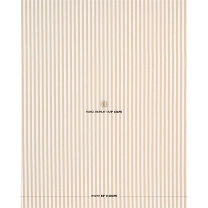 Beige striped wallpaper with vertical cream and tan stripes; 55" wide, 11 1/4" horizontal repeat.