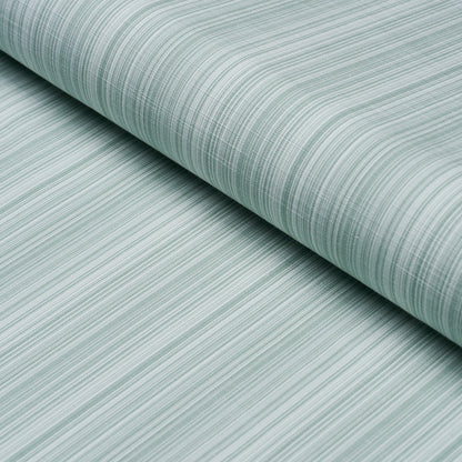 Light teal fabric roll with fine linear stripes; soft woven texture for upholstery or home decor.