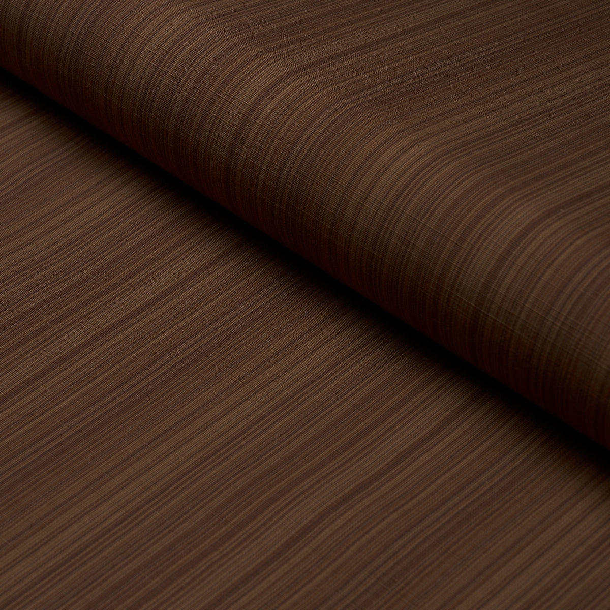 Brown woven fabric with subtle stripes and rolled edge.