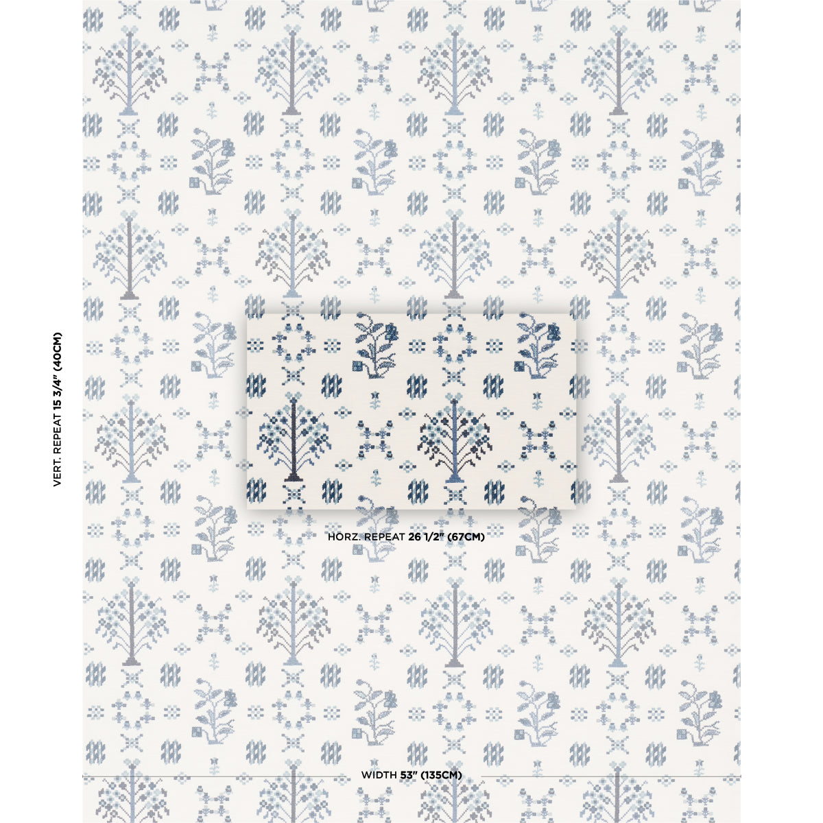 SCHUMACHER  PRAIRIE FAIRVIEW CROSS STITCH EMBROIDERY WOVEN WOVEN INDIGO   - 85981