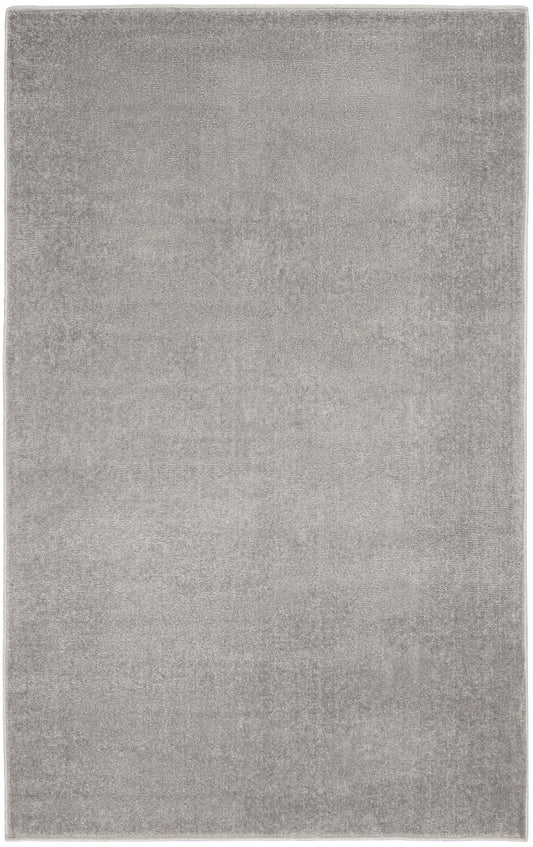 Soft gray outdoor area rug with plush pile and subtle tonal shading.