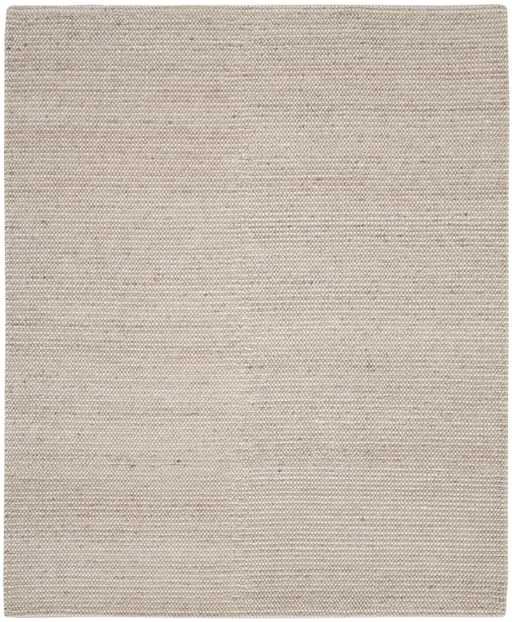 Beige woven flat-weave rug with subtle texture; rectangular, neutral decor for living spaces.