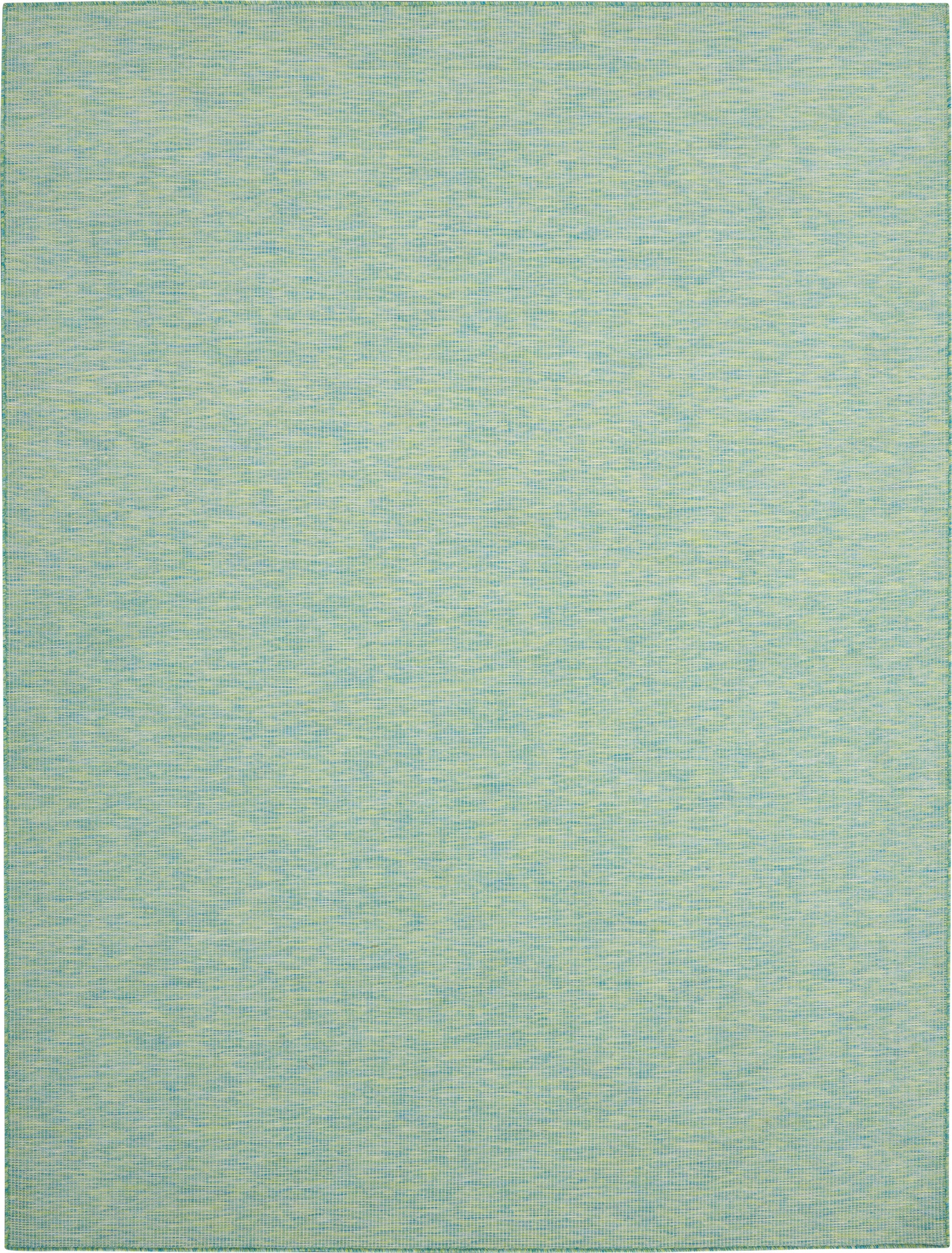 Rectangular teal-blue flatweave rug with subtle yellowish heather, versatile for living room or bedroom.