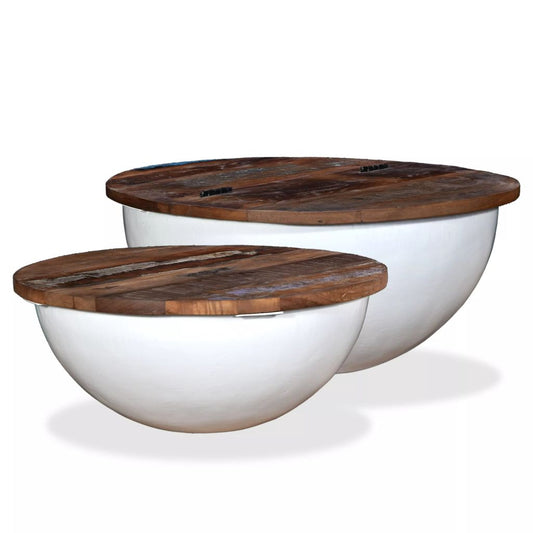 Coffee Table Set White Bowl Shape - 2 Pieces