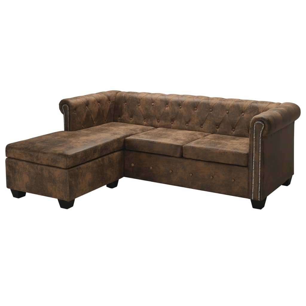 L-shaped Sofa Faux Leather Brown