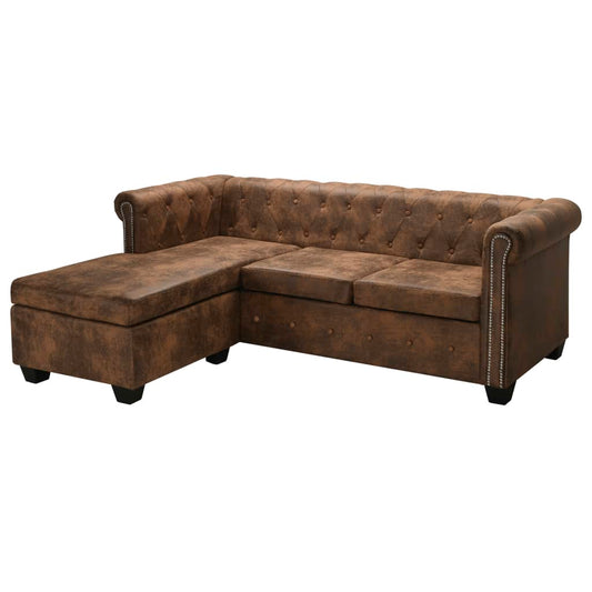 L-shaped Sofa Faux Leather Brown