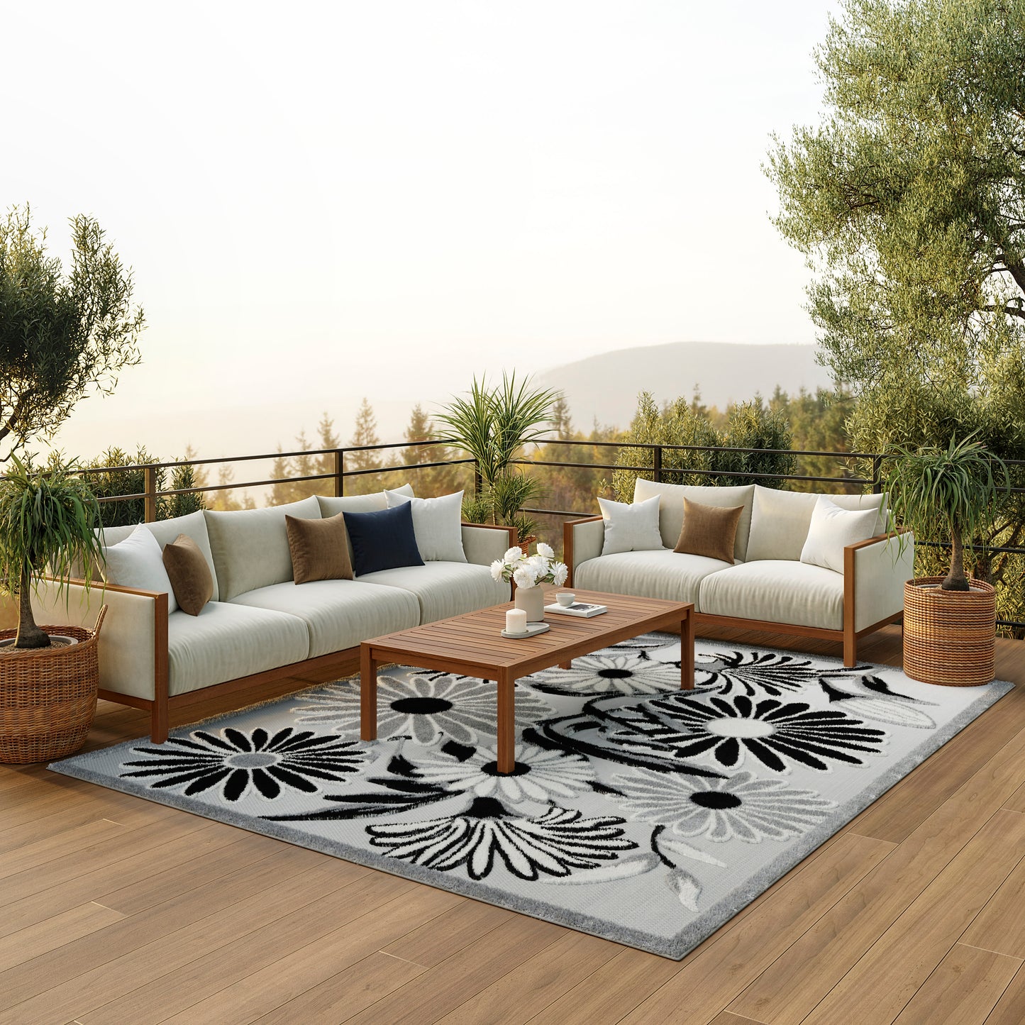 Contemporary floral gray rug, 7' x 10'.