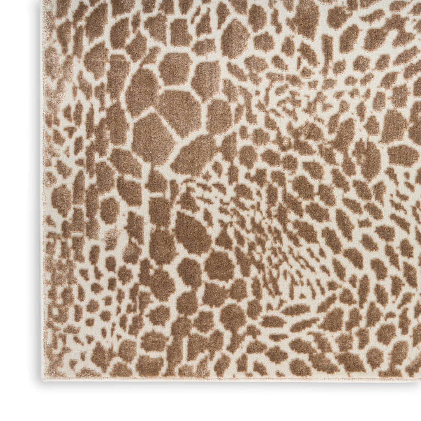 Beige leopard-print runner rug with brown spots and plush soft pile; 8' long, suitable for living room or bedroom decor.